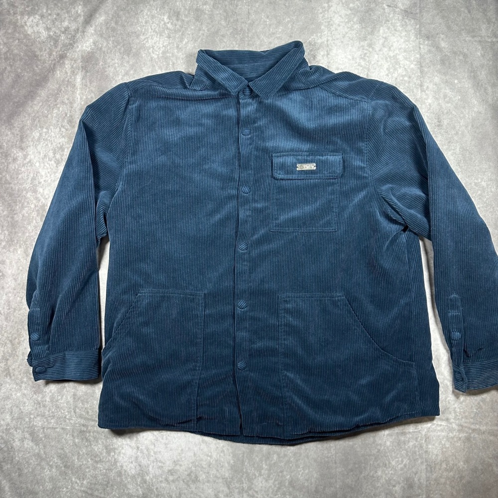 AT&T Mens Corduroy Shirt Jacket 2XL Blue Button Up Long Sleeve Workwear RN143015